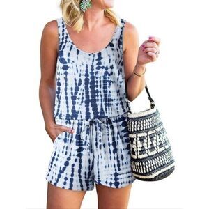ReoRia S Tie-Dye Sleeveless Shorts Romper Blue/White 4030-